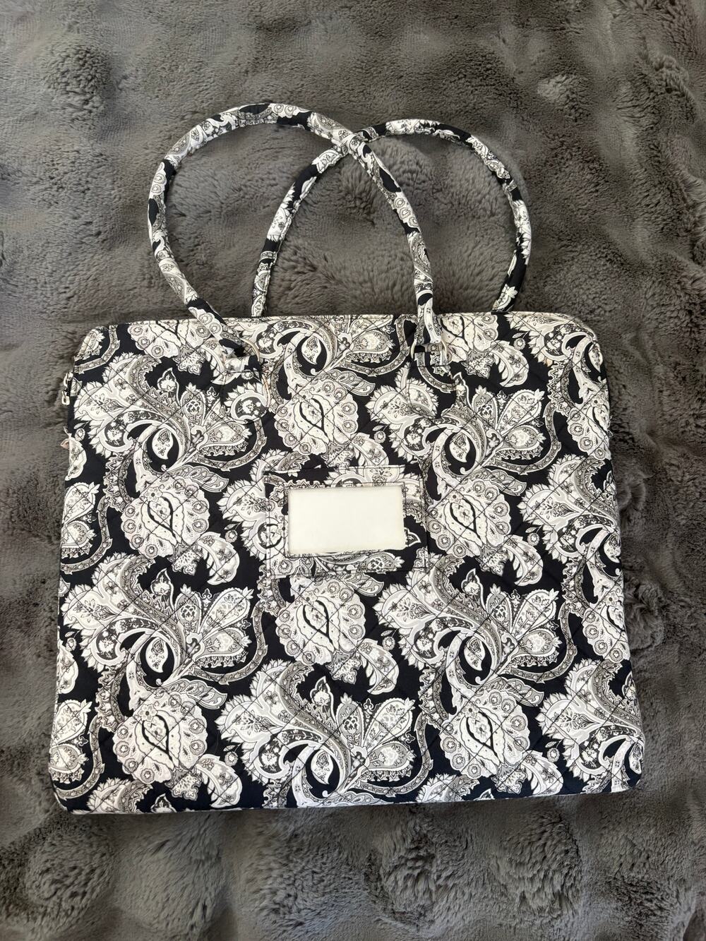 Black & White Paisley Quilted Tote Bag Excellent Used